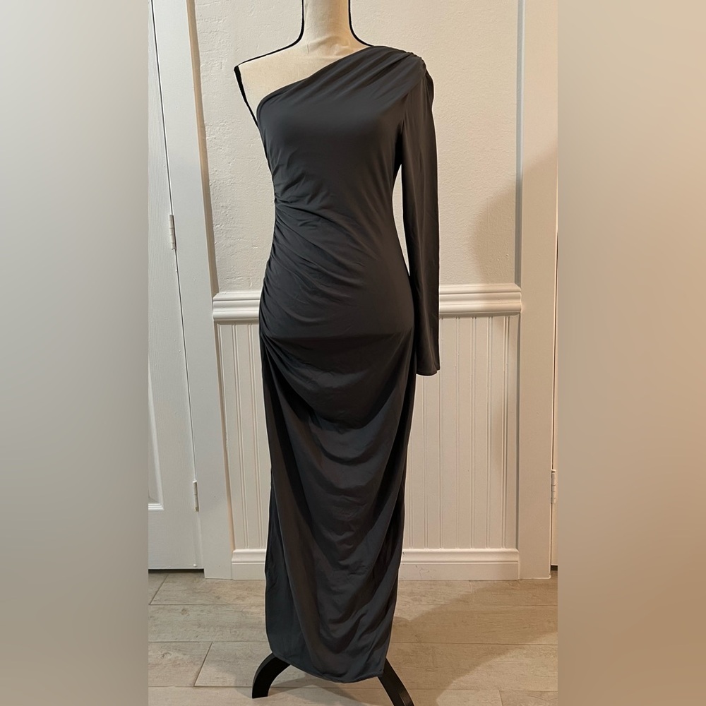 NWT ZARA Grey Rouched Dress Sz L